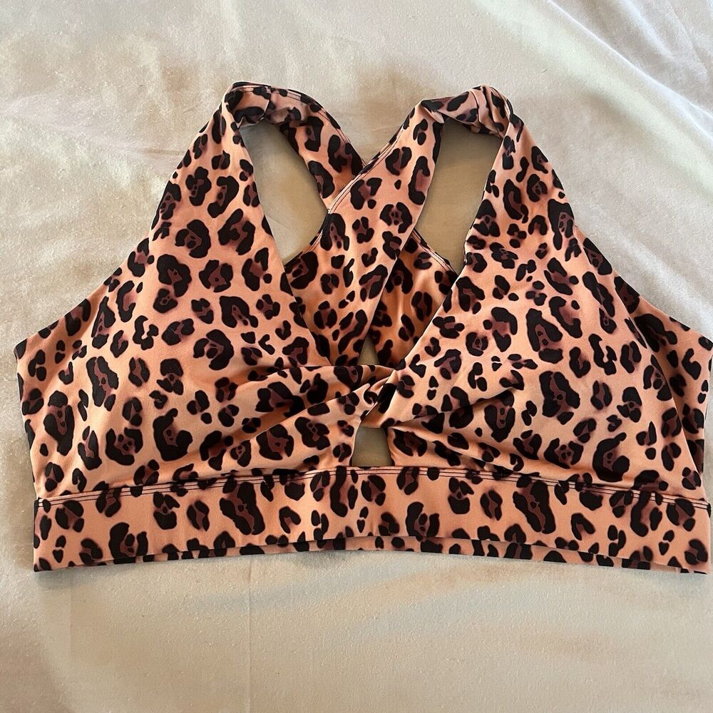 Fabletics Oasis Twist Sports Bra Women's 3X Leopard Cross + Bonus Black Bra